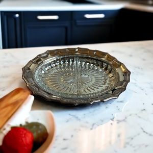 Vintage Birks Primrose Oval Silver Plate Tray With Divided Glass Insert Dish